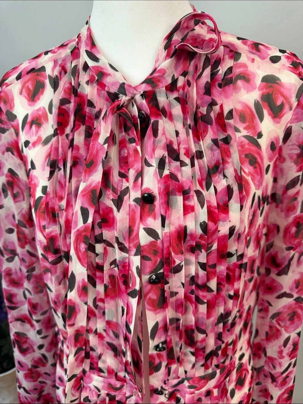 kate spade Pink and Fuchsia Floral Tie-Neck Long-Sleeve Dress